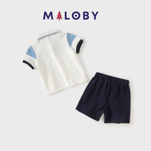 Ensemble sport polo + short- enfant Garçon- Bleu/Blanc