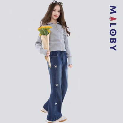 Pantalon denim large enfant fille- bleu