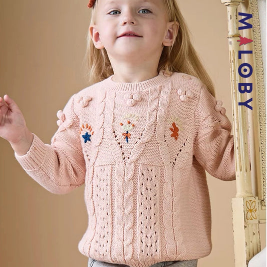 Pull en maille à torsades enfant fille- rose