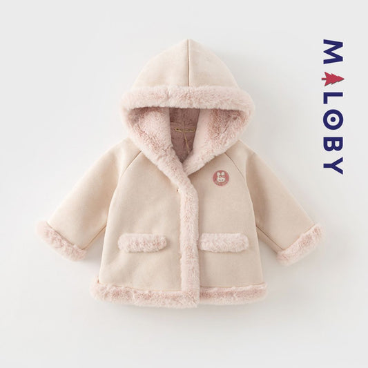 Manteau à capuche en peau lainée enfant fille - Rose -robes et ensembles pour filles, bébés et garcons - MALOBY