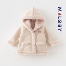 Charger l&#39;image dans la galerie, Manteau à capuche en peau lainée enfant fille - Rose -robes et ensembles pour filles, bébés et garcons - MALOBY
