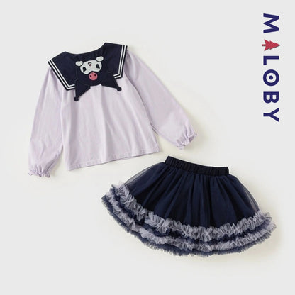 Ensemble Kuromi t-shirt manches longues +jupon enfant fille -violet -robes et ensembles pour filles, bébés et garcons - MALOBY