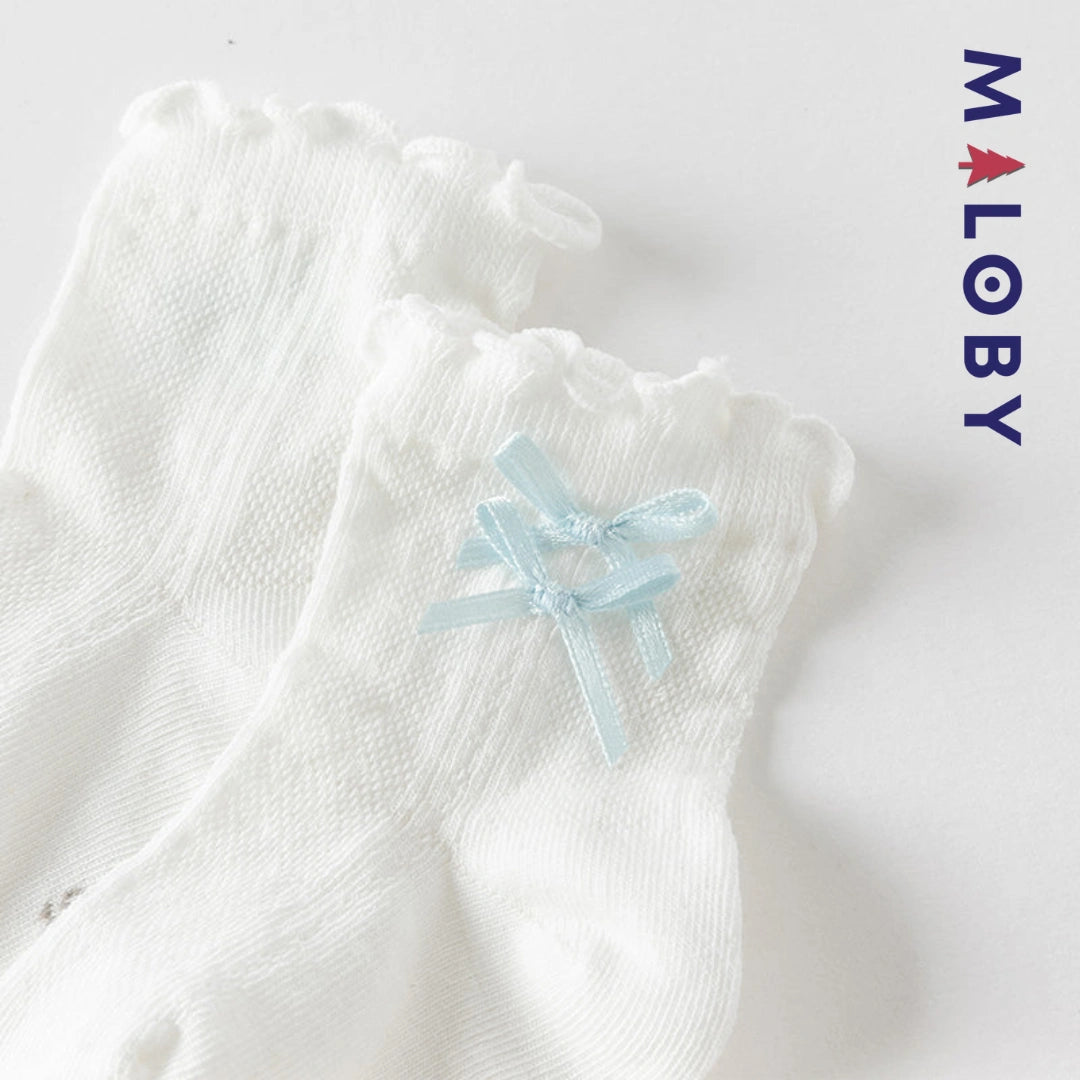 Chaussettes mi-mollet à nœud enfant fille - Blanc