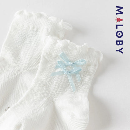 Chaussettes mi-mollet à nœud enfant fille - Blanc