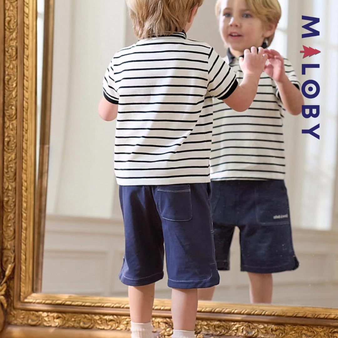 Polo rayé pour été enfants garçon - Blanc/Noir