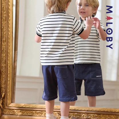 Polo rayé pour été enfants garçon - Blanc/Noir