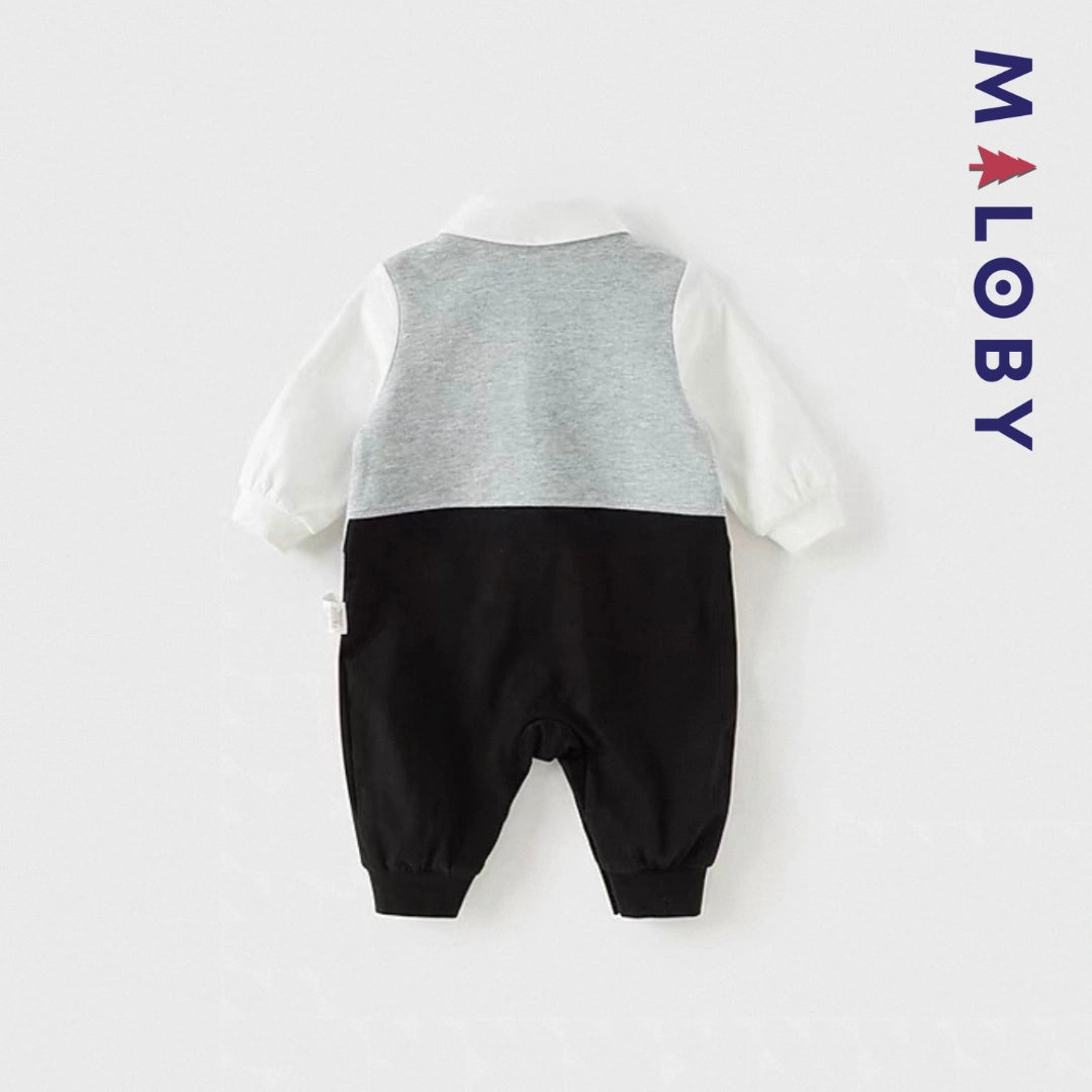 Combinaison cérémonie à nœud effet 2 en 1 bébé garçon -Gris