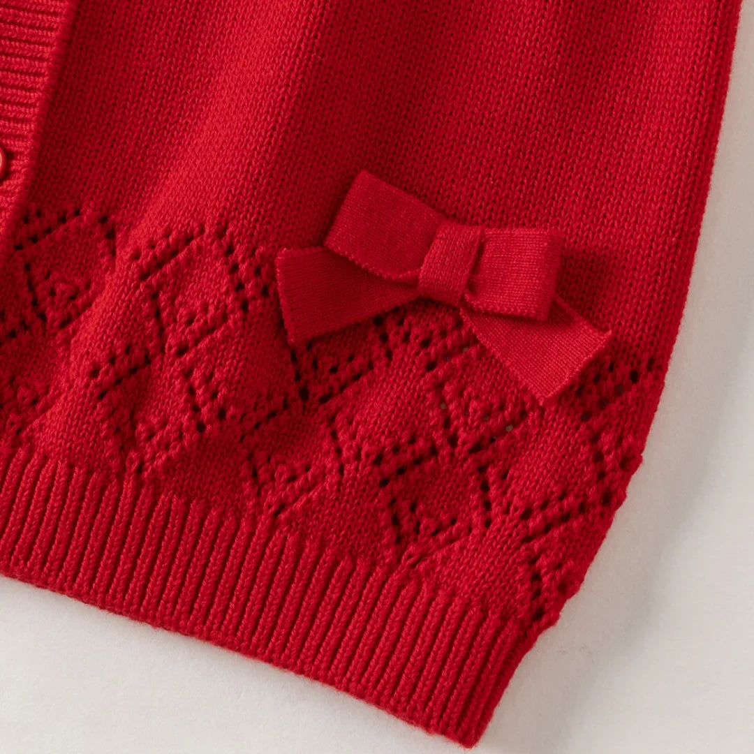 Gilet sans manches en maille 100% coton enfant fille -Rouge/Rose