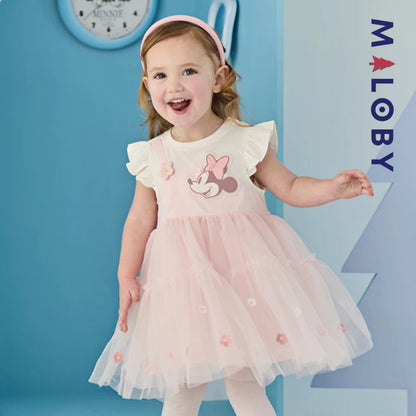 Robe Minnie bi-matière pour été enfant fille -Rose