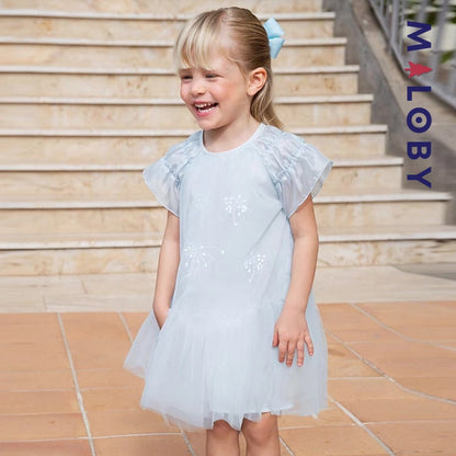 Robe de princesse à manches papillon -Bleu ciel