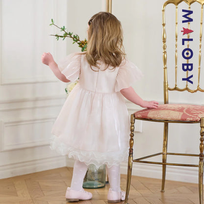 Robe cérémonie à fleurs brodées enfant fille- Rose poudré
