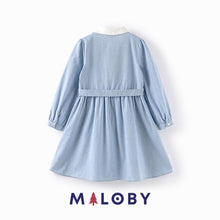 Charger l&#39;image dans la galerie, Robe chemise rayée enfant fille - Bleu ciel -robes et ensembles pour filles, bébés et garcons - MALOBY
