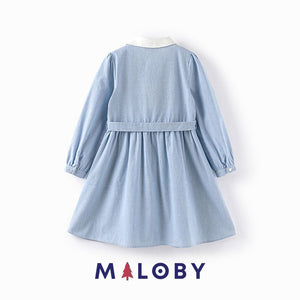 Robe chemise rayée enfant fille - Bleu ciel -robes et ensembles pour filles, bébés et garcons - MALOBY