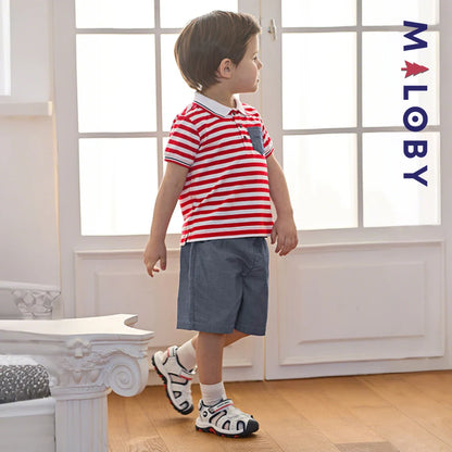 Ensemble 2 Pièces polo+ short en pur coton enfant garçon-Rouge rayé