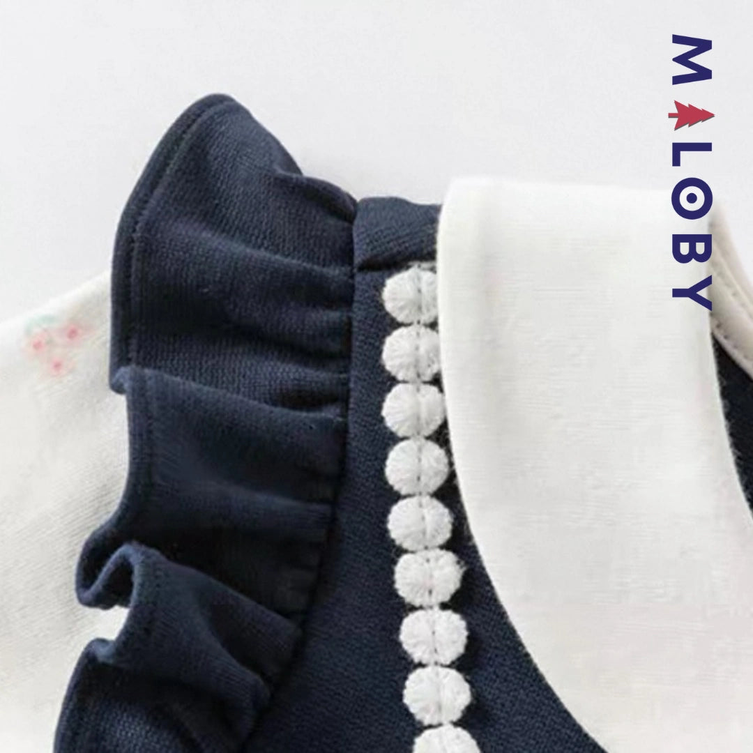Robe bi-matière motif lapin enfant fille- Marine -robes et ensembles pour filles, bébés et garcons - MALOBY