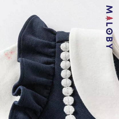 Robe bi-matière motif lapin enfant fille- Marine -robes et ensembles pour filles, bébés et garcons - MALOBY