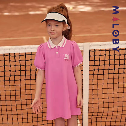 Robe polo pour été en piqué de coton enfant fille -Rose