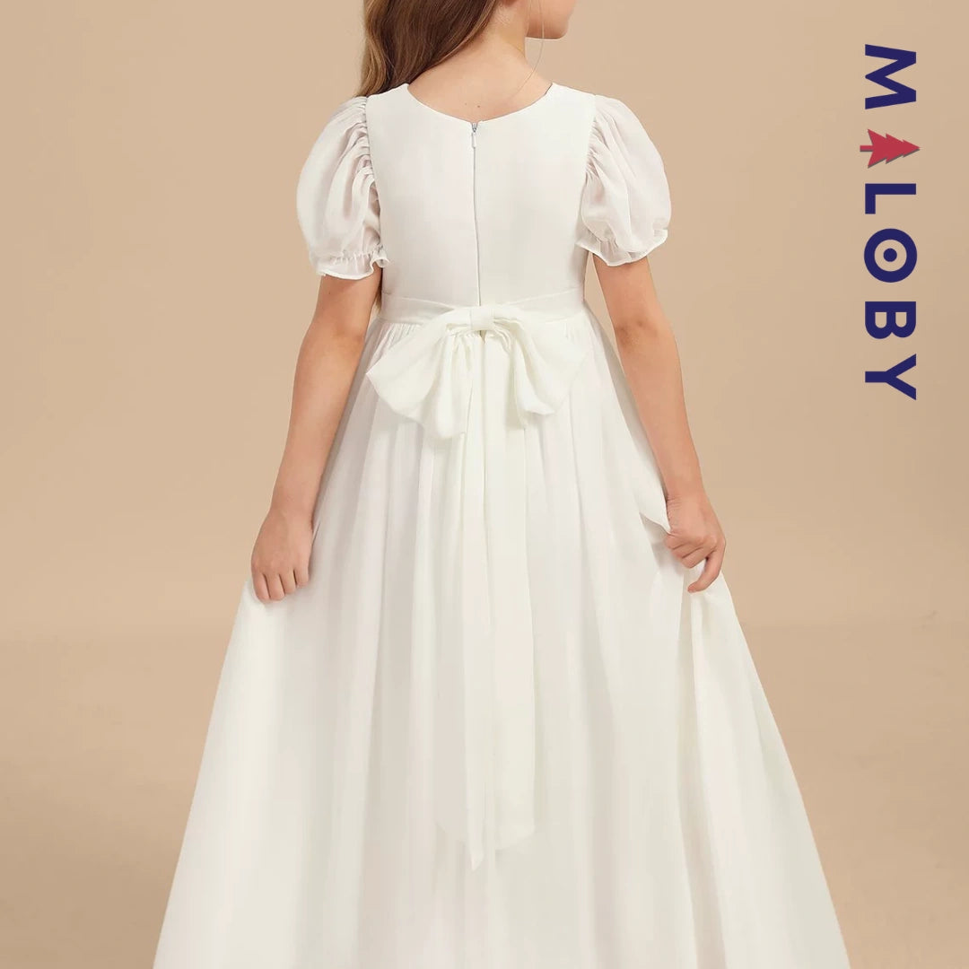 Robe longue de cérémonie en mousseline enfant fille- Blanche