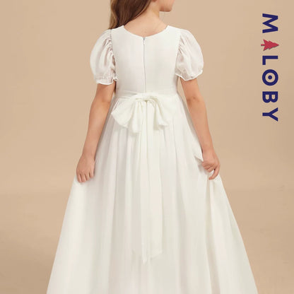 Robe longue de cérémonie en mousseline enfant fille- Blanche