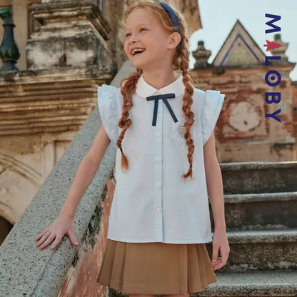 Chemise été à nœud enfant fille- Blanc/Bleu