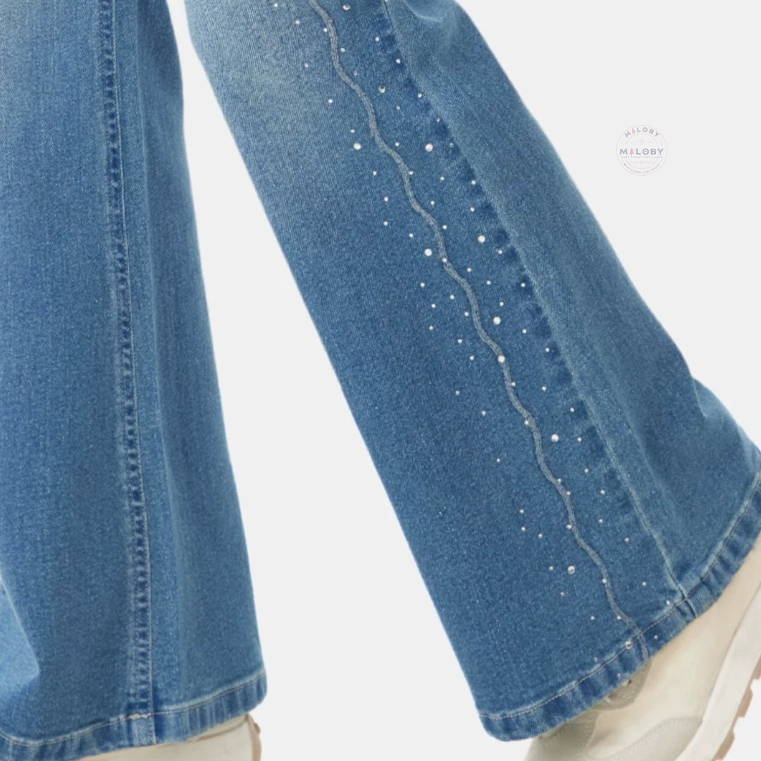 Pantalon denim évasé enfant fille bleu, vêtement enfant maroc - MALOBY