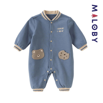 Combinaison longue en molleton enfant garçon - Gris bleu