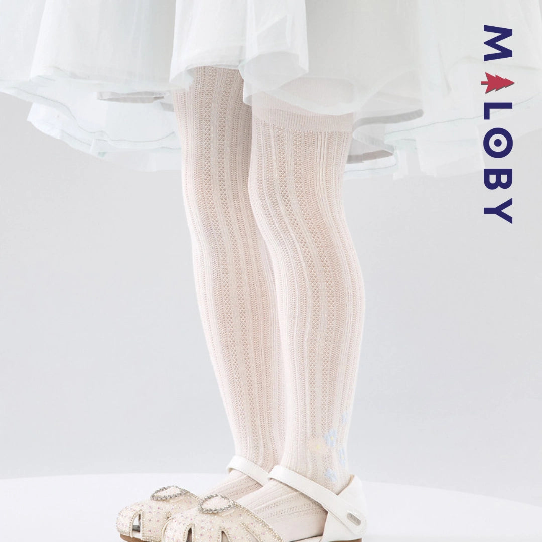 Collant épais motif fleurette enfant fille -Beige
