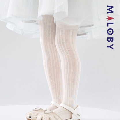 Collant épais motif fleurette enfant fille -Beige