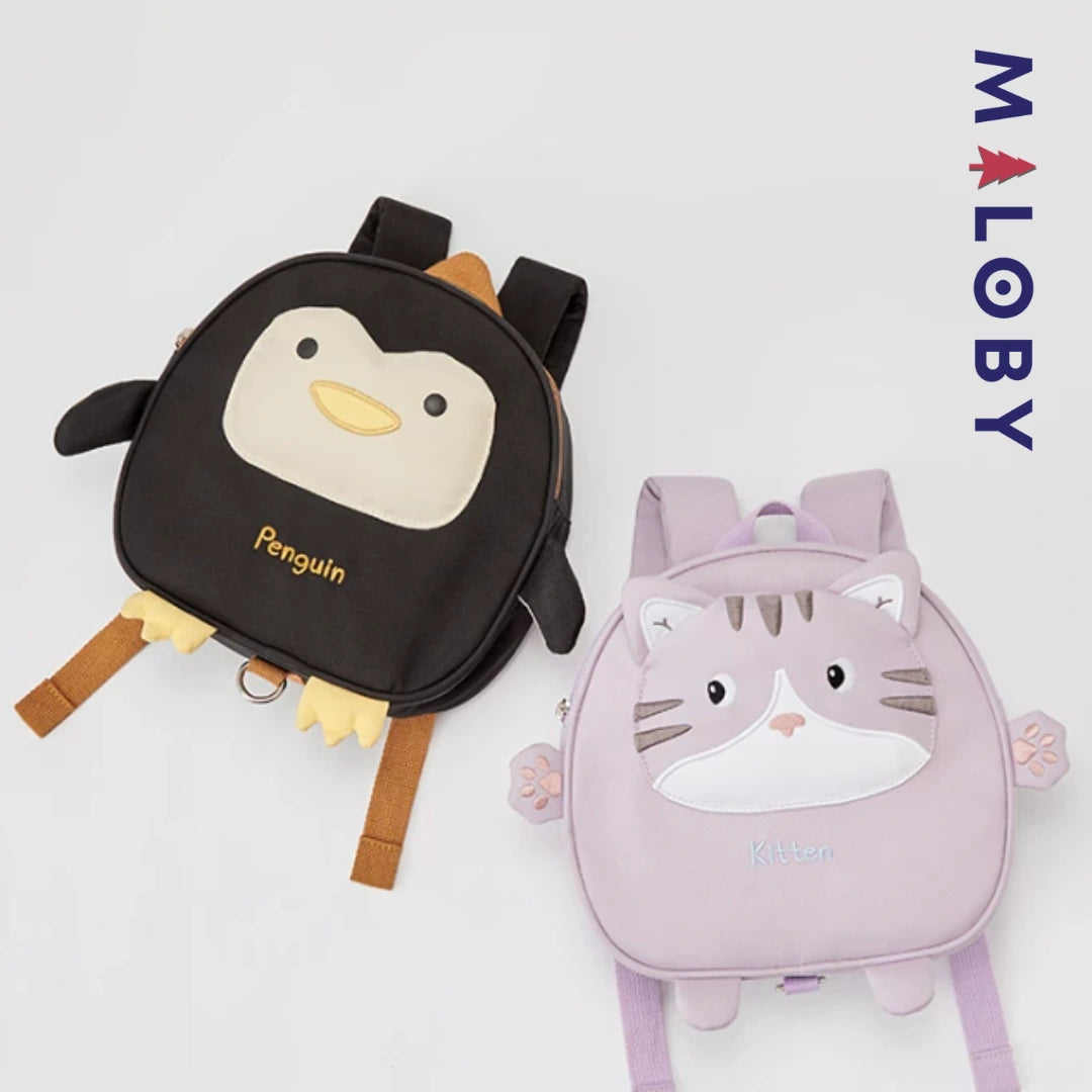 Sac à dos maternelle motif fantaisie enfant fille et garçon - violet/noir