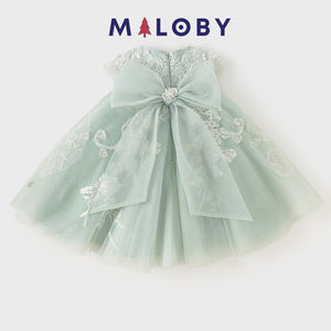 Robe d'anniversaire brodée- verte -robes et ensembles pour filles, bébés et garcons - MALOBY