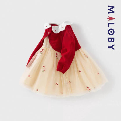 Robe cérémonie brodée à boléro intégré- rouge