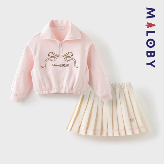 Ensemble Sweat +jupe plissée en molleton enfant fille- rose