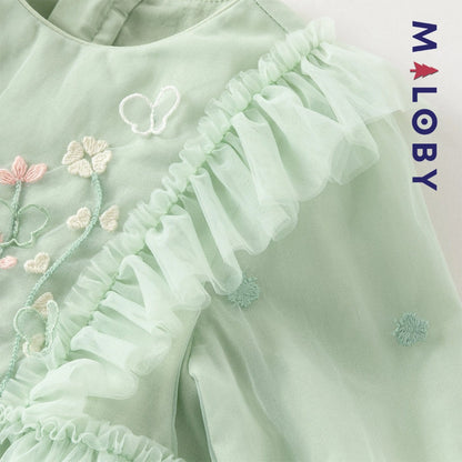 Robe cérémonie brodée fleurs enfant fille -Vert