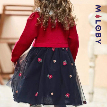 Robe habillée bi-matière enfant fille -Rouge -robes et ensembles pour filles, bébés et garcons - MALOBY