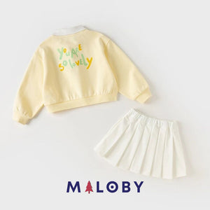 Ensemble Sweat+jupe plissée-Blanc/Jaune -robes et ensembles pour filles, bébés et garcons - MALOBY