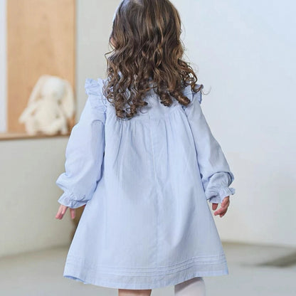 Robe rayée col claudine enfant fille-bleu ciel