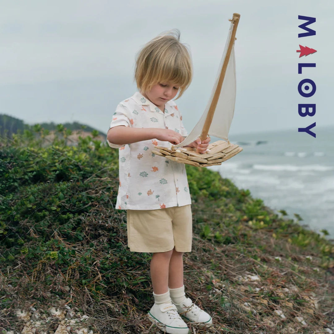 Ensemble Été en lin chemise+short -Kaki