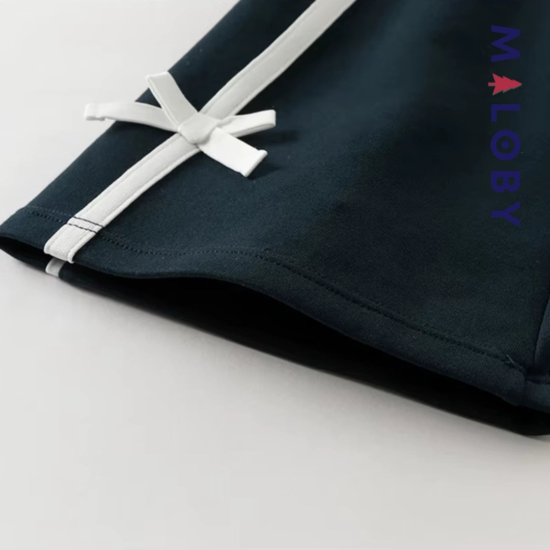 Pantalon tricoté à Bandes Contrastées enfant fille- Marine