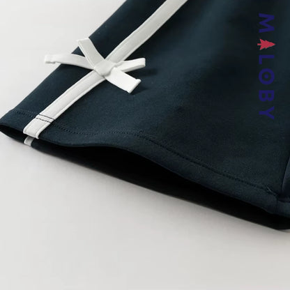 Pantalon tricoté à Bandes Contrastées enfant fille- Marine