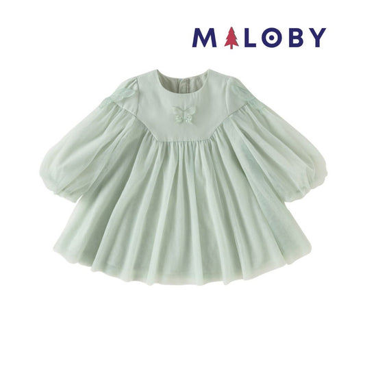 Robe volantée brodée à fleurs fille- Vert -robes et ensembles pour filles, bébés et garcons - MALOBY