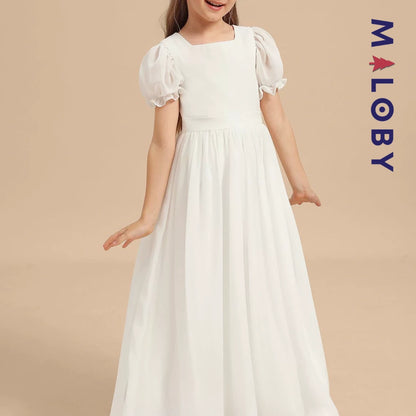 Robe longue de cérémonie en mousseline enfant fille- Blanche