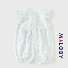 Charger l&#39;image dans la galerie, Ensemble combinaison +chapeau bébé fille - blanc/bleu -robes et ensembles pour filles, bébés et garcons - MALOBY
