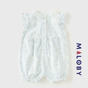 Ensemble combinaison +chapeau bébé fille - blanc/bleu -robes et ensembles pour filles, bébés et garcons - MALOBY