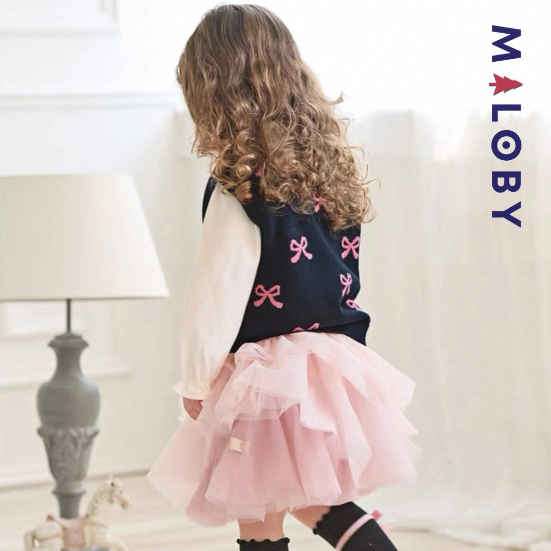 Pull en maille sans manches enfant fille -Marine -robes et ensembles pour filles, bébés et garcons - MALOBY