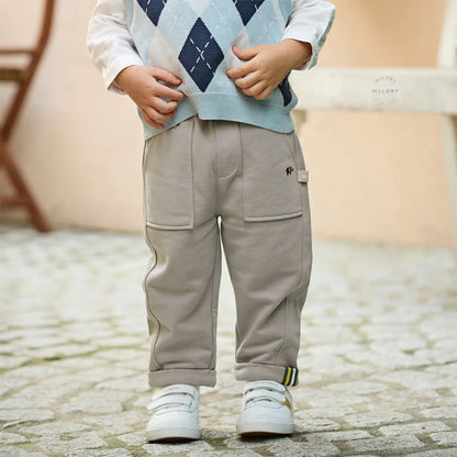 Pantalon cargo poches plaquées enfant garçon gris, vêtement enfant maroc - MALOBY