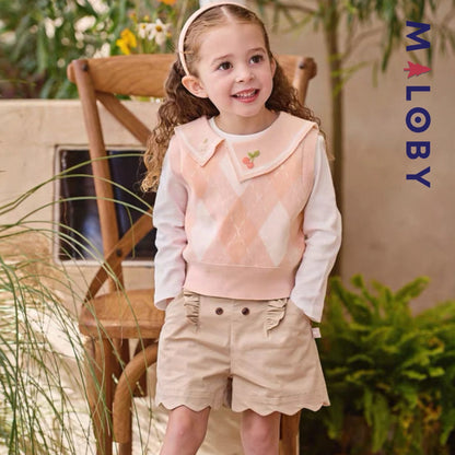 Pull sans manches à col brodé enfant fille– Rose