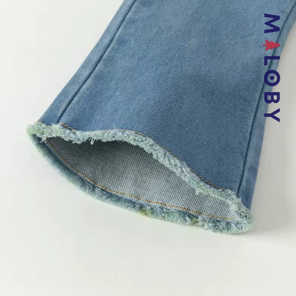 Jean large brode enfant fille- bleu