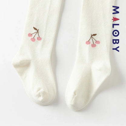 Collant Épais motif cerise enfant fille- blanc