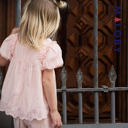 Ensemble  d'été en dentelle Tunique+Short enfant fille -Rose