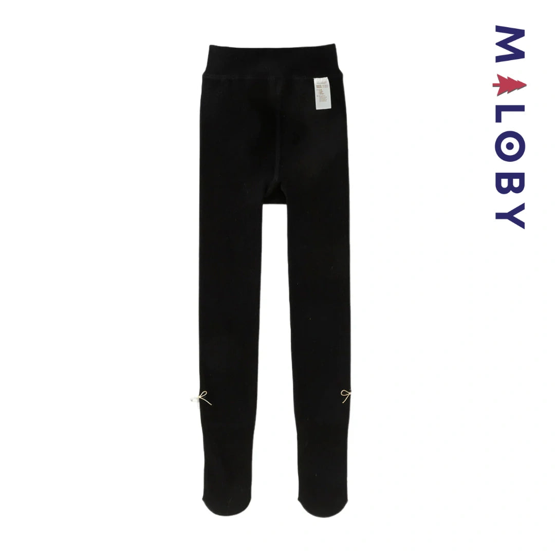 Collant épais à nœuds enfant fille- beige/noir